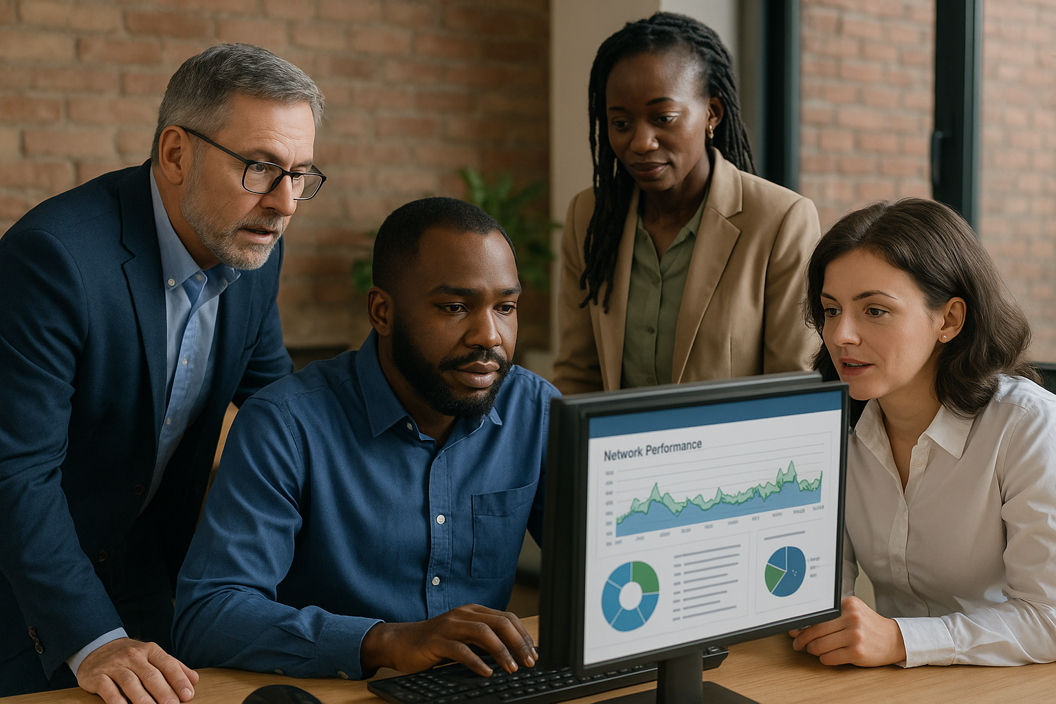 Indiana business team reviewing network performance with Tier3 Partners Managed IT Support.