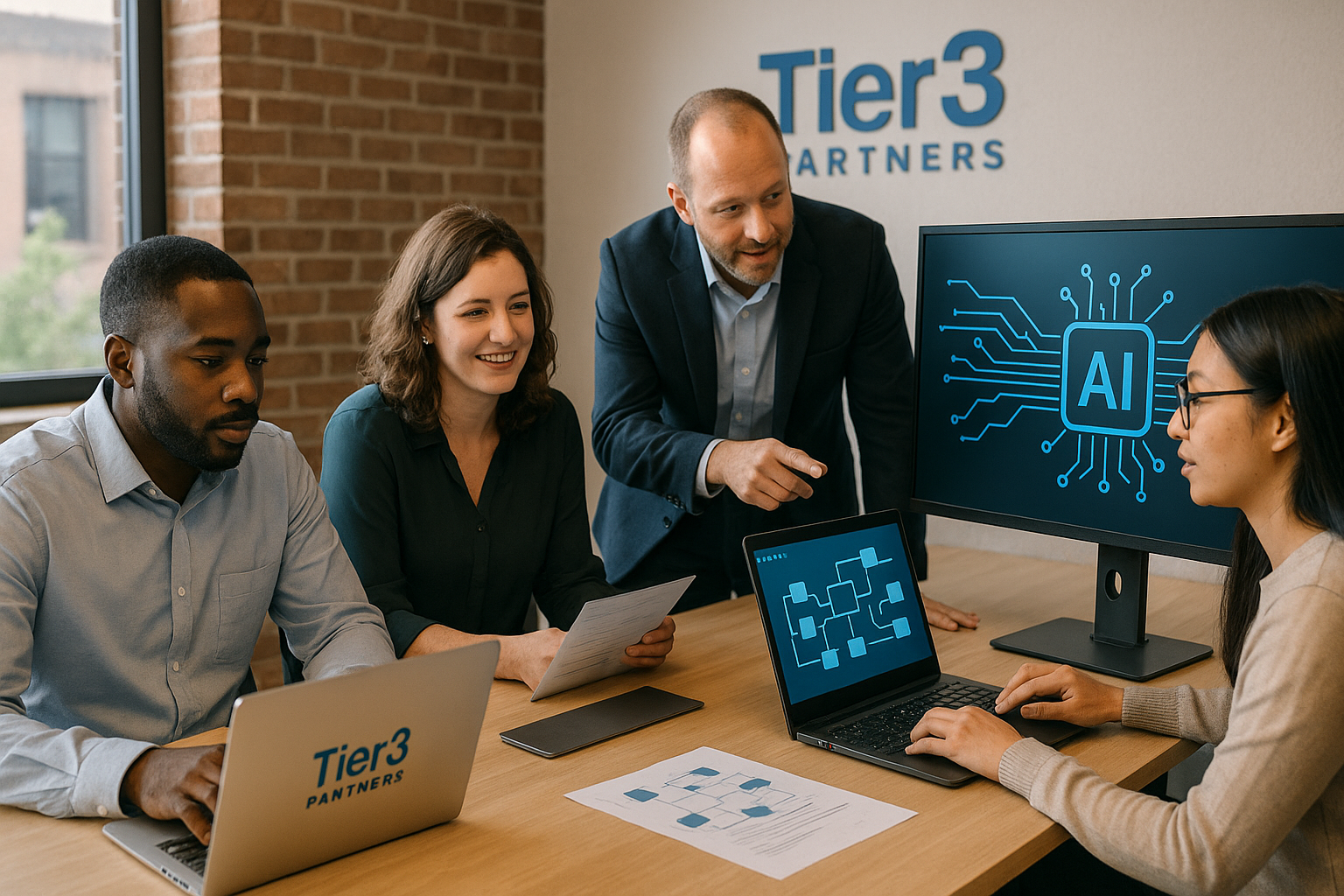 Indiana business team using AI-driven IT tools and automation solutions with Tier3 Partners.