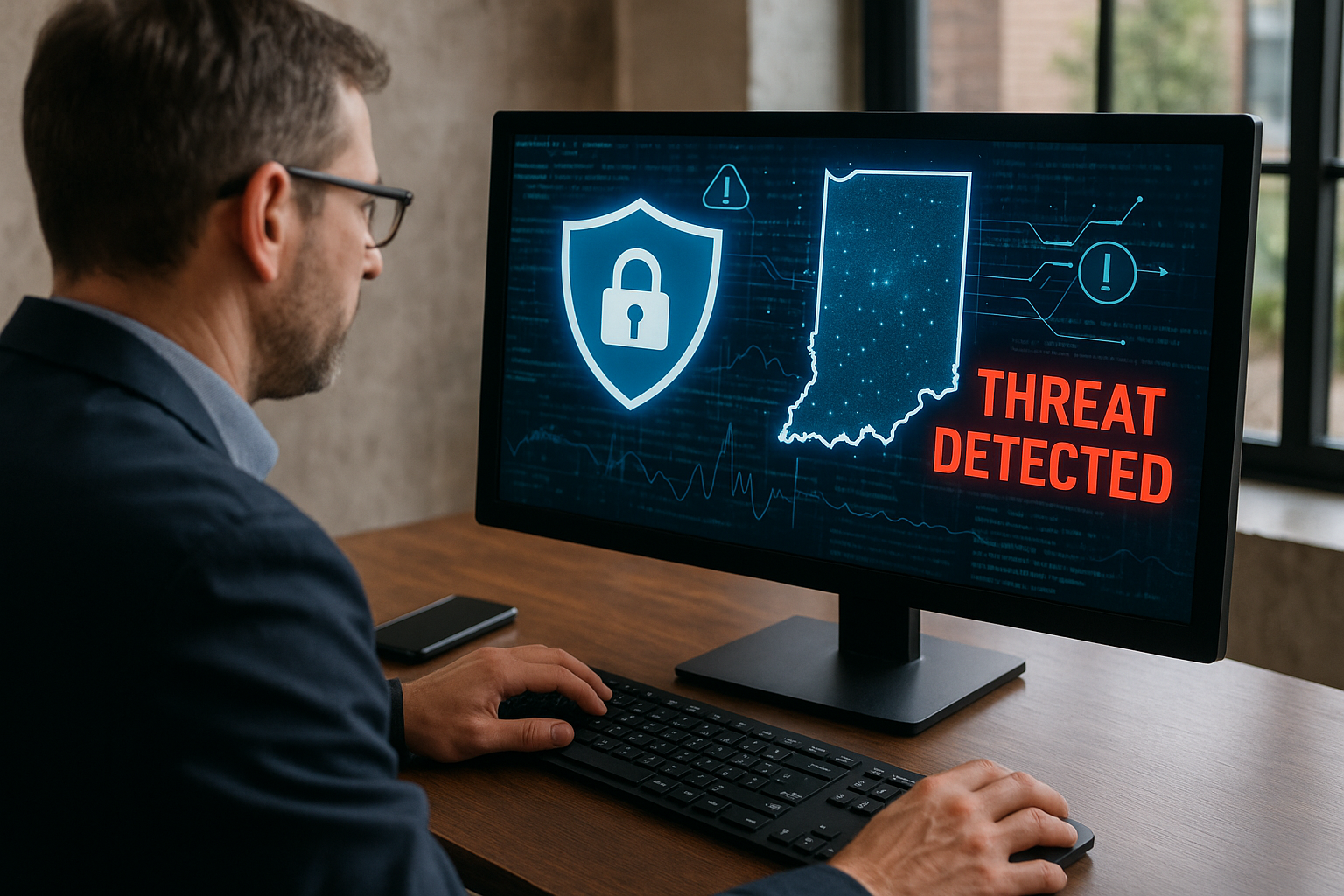 Automated cybersecurity system detecting threats to protect Indiana businesses