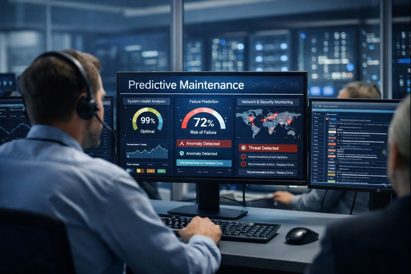 AI-powered predictive maintenance dashboard monitoring IT systems for Indiana businesses